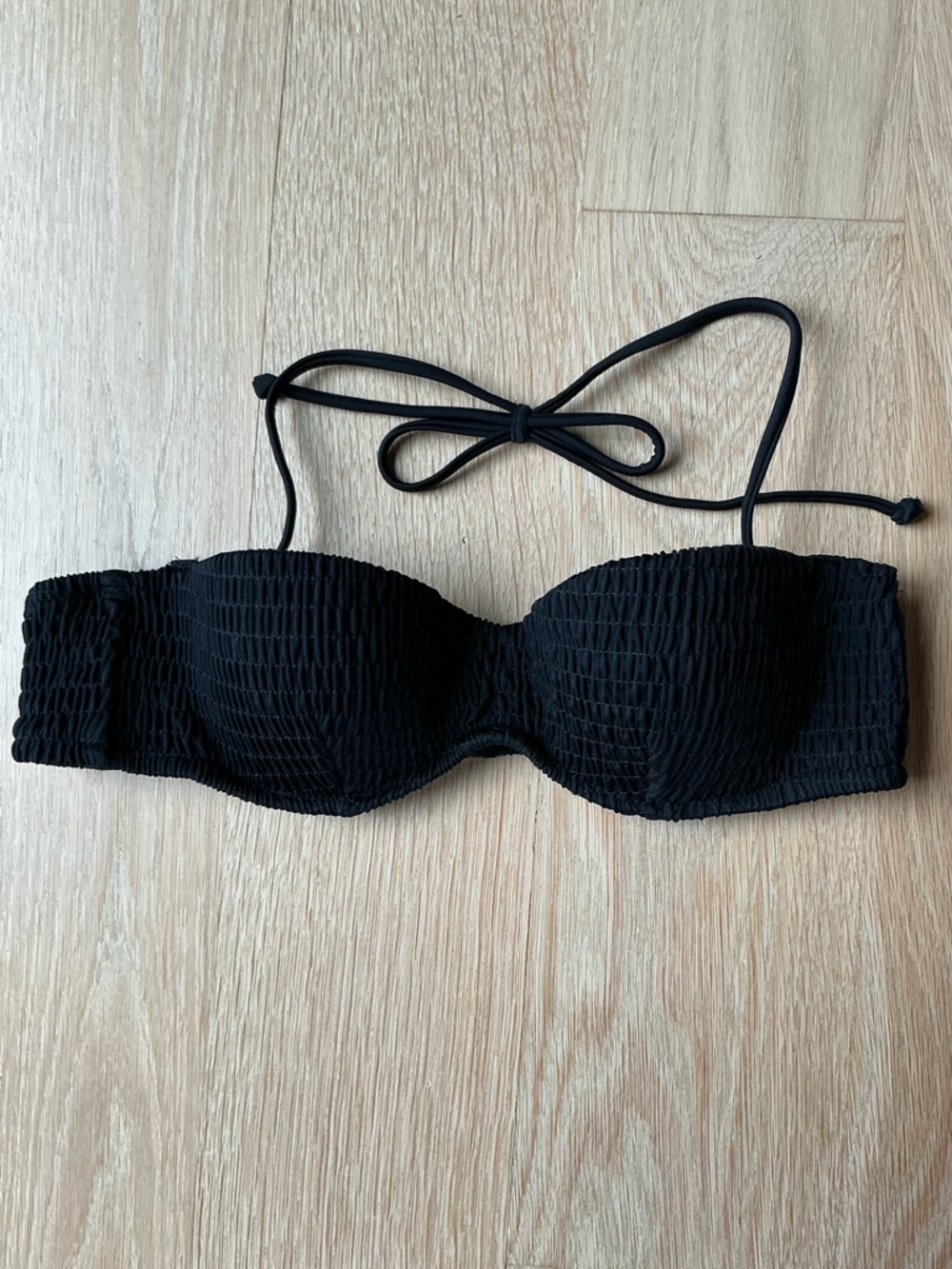 Victoria's Secret Swim Black Smocked Bandeau Bikini Top Size 36A